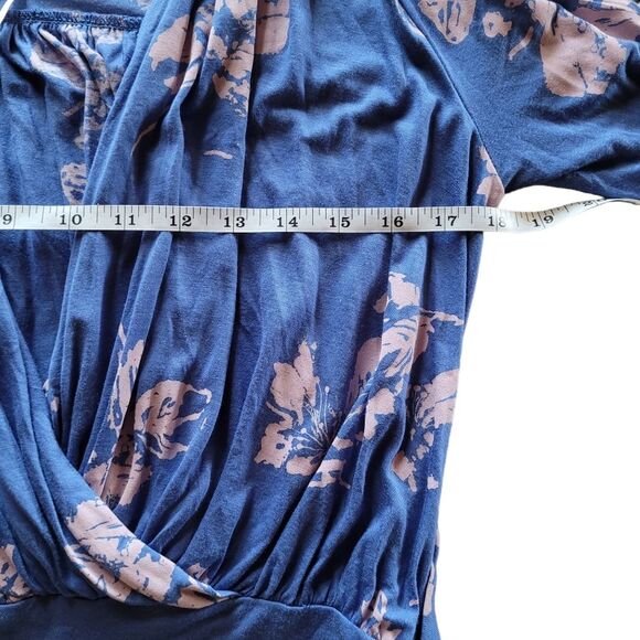 FREE PEOPLE Fiona Wrap Top, Boho, Blue Cobalt, XSmall, Bell Long Sleeves - Picture 14 of 16